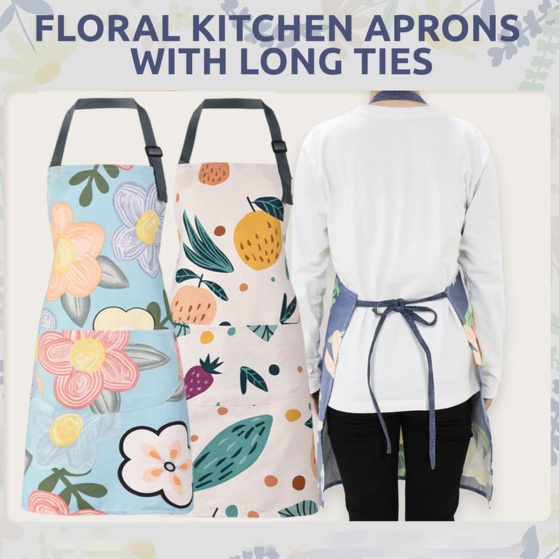 Kitchen Aprons for Women Adjustable Floral Aprons Chef Bakers Apron Blooming Cooking Aprons with Big Pockets for Cooking Baking Gardening Salon Kitchen Accessories