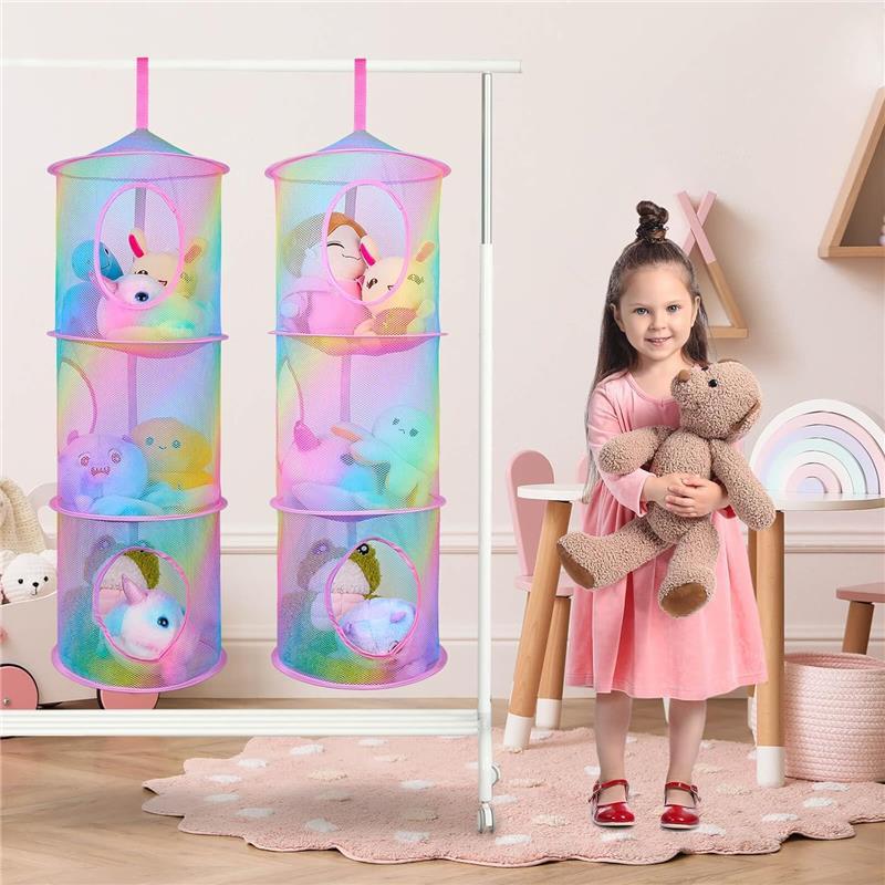 NEW 2024 Best Christmas Gift  2Pcs Hanging Stuffed Animals Storage Baskets Toy Net Hammock for Stuffed Animals Organiser Mesh Hammock Storage Baskets  Kids Girls Room Decor, 3 Tiers Storage  Baskets