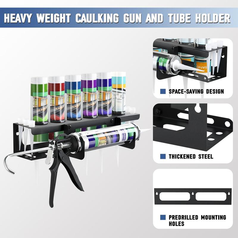 Caulking Tube and Caulking Gun Holder, Caulking Gun Storage Rack with Horizontally Base, Sealant Organizer for Garage and Workspace