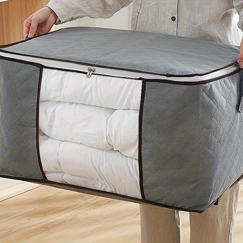 6pcs Dustproof Clothes Storage Bag, Transparent Window Design Large Capacity Quilt Storage Organizer With Zipper And Handle, Home Organizer Supplies For Bedroom Wardrobe