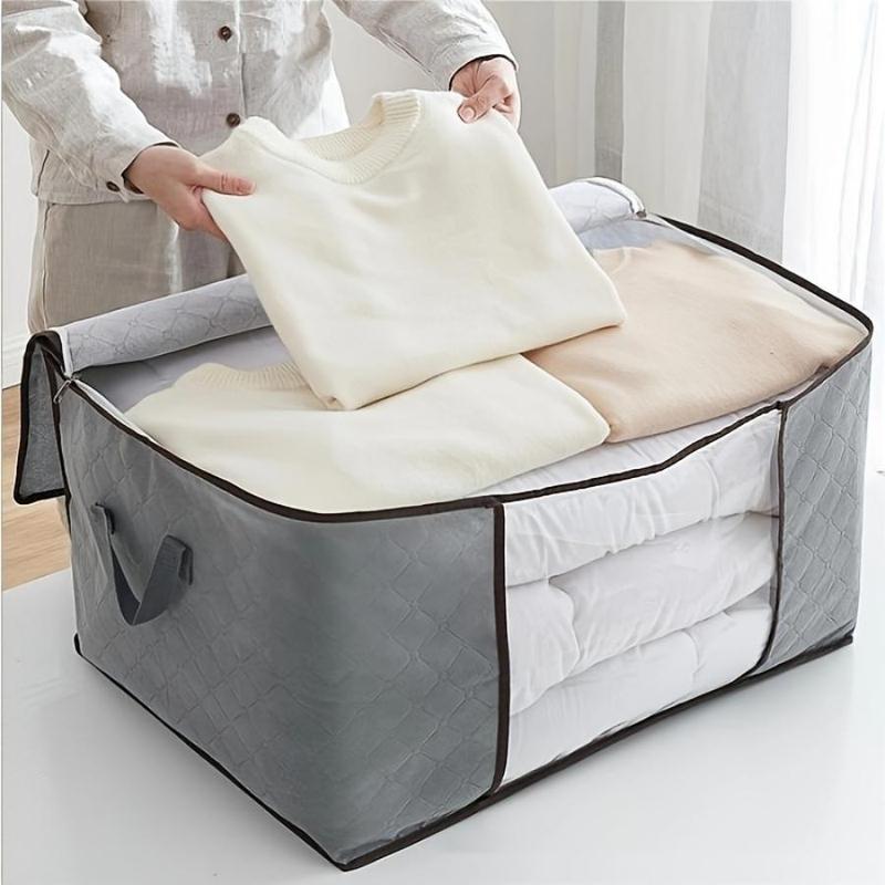 6pcs Dustproof Clothes Storage Bag, Transparent Window Design Large Capacity Quilt Storage Organizer With Zipper And Handle, Home Organizer Supplies For Bedroom Wardrobe