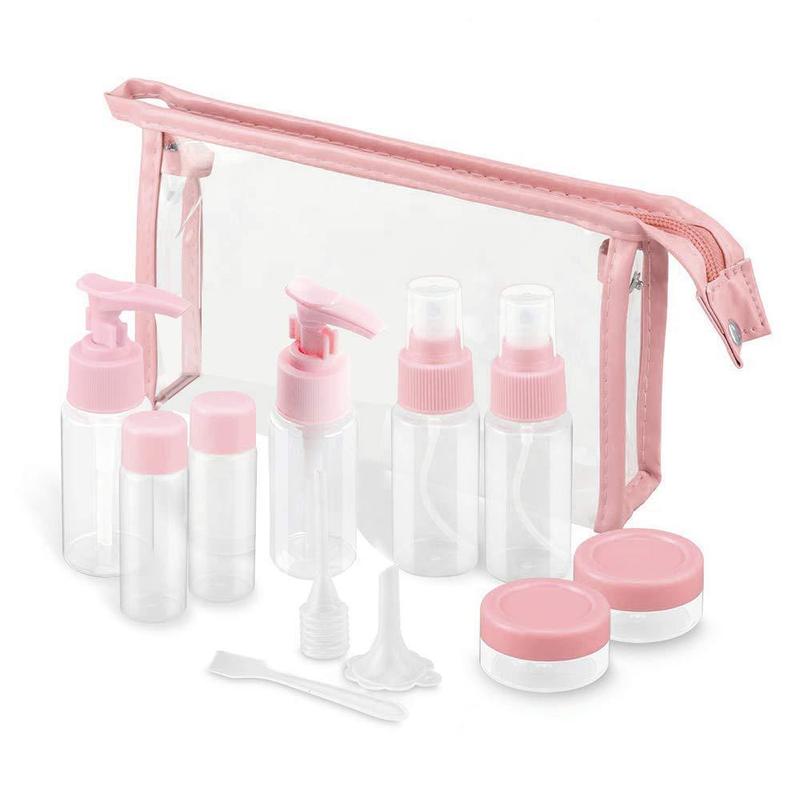 Travel Makeup Bottle Set with Storage Bag, 11pcs set Portable Leak Proof Toiletry Container Set, Clear Cosmetic Container for Lotion, Shampoo, Cream, Soap