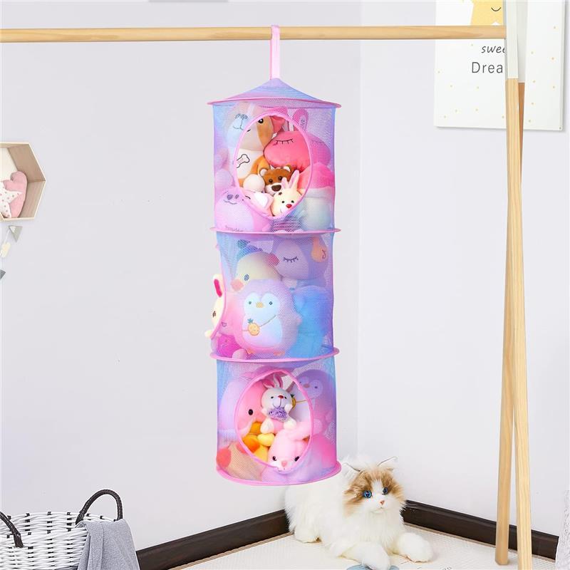 NEW 2024 Best Christmas Gift  2Pcs Hanging Stuffed Animals Storage Baskets Toy Net Hammock for Stuffed Animals Organiser Mesh Hammock Storage Baskets  Kids Girls Room Decor, 3 Tiers Storage  Baskets