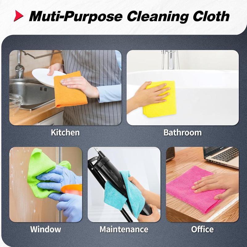 Microfiber Cleaning Cloth, 100 Pack Shop Towels, Micro Fiber Cloth for Cleaning Car, All-Purpose Absorbent Cleaning Rags for Housekeeping, Dust Cloth for Office, Car Wash Towels, 12inx12in