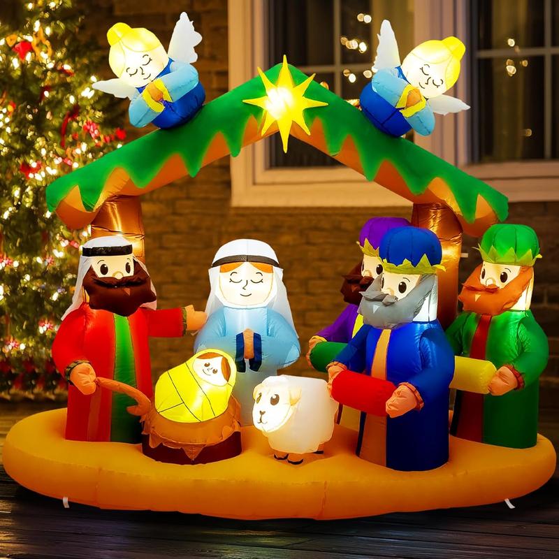 Christmas inflatable decorations-8 FT Nativity scene Christmas inflatable with LED lights, suitable for outdoor, outdoor courtyard door decoration[Limited Time Offer]