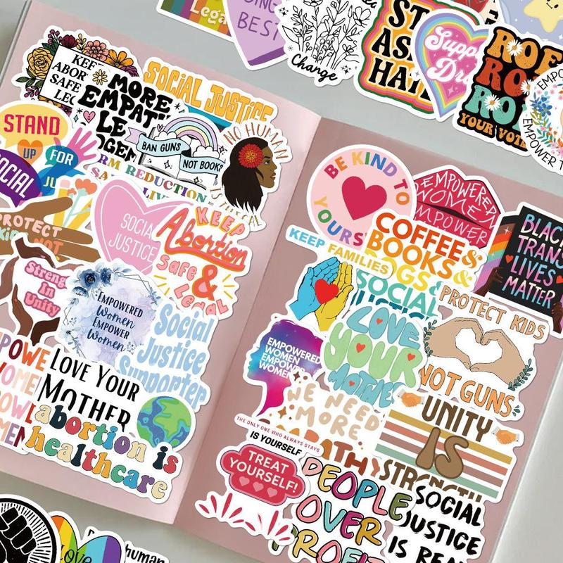 Social Justice Series Graffiti Sticker, 50pcs set Waterproof Self Adhesive Decor Paper, Decor Sticker for Gift Greeting Card Water Bottle Laptop Phone