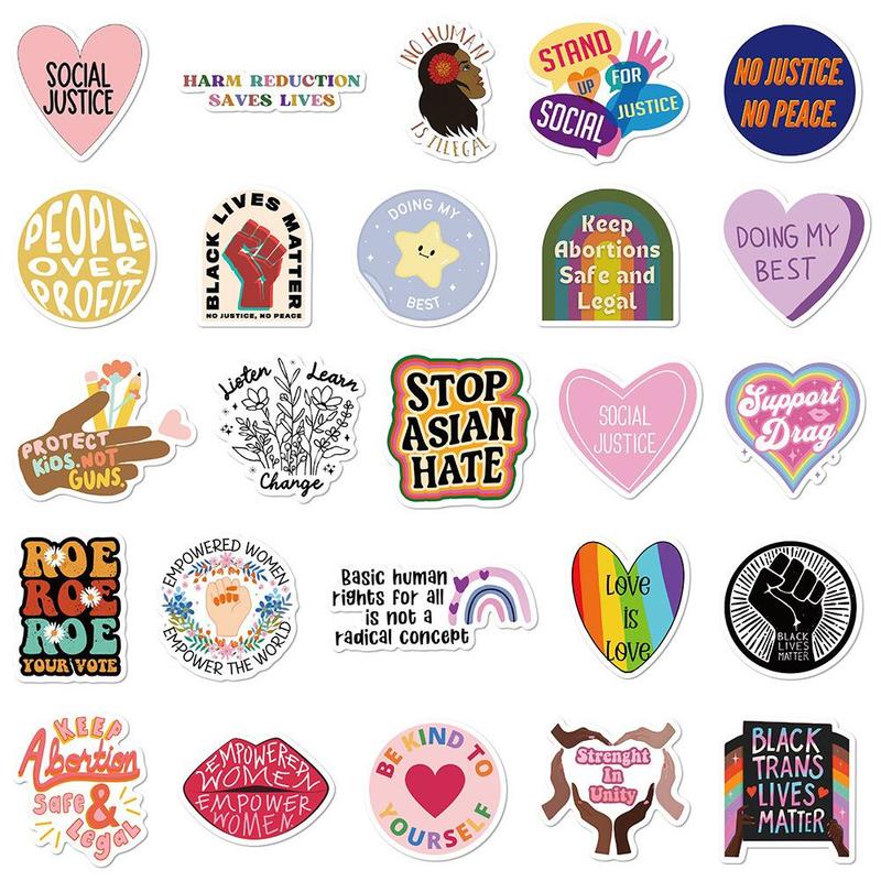 Social Justice Series Graffiti Sticker, 50pcs set Waterproof Self Adhesive Decor Paper, Decor Sticker for Gift Greeting Card Water Bottle Laptop Phone