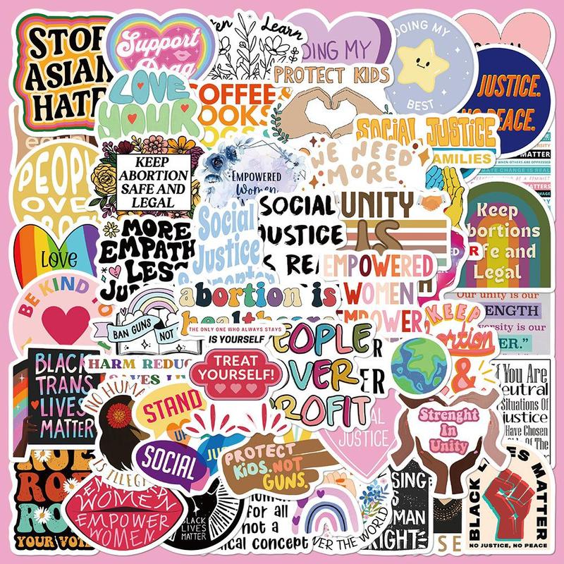 Social Justice Series Graffiti Sticker, 50pcs set Waterproof Self Adhesive Decor Paper, Decor Sticker for Gift Greeting Card Water Bottle Laptop Phone