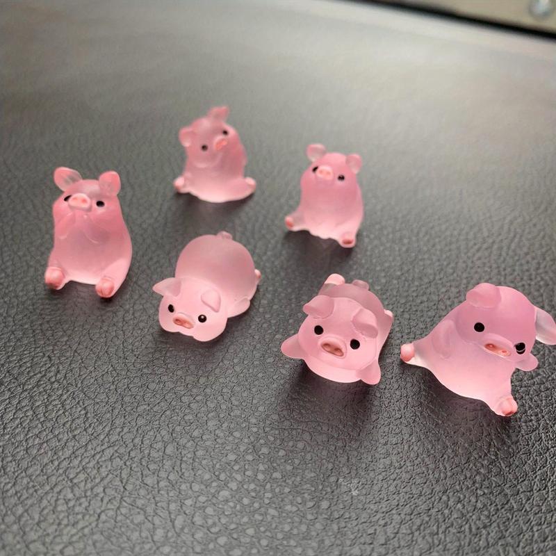 Room Decor Luminous Cute Mini Pig Decoration Ornament, 6 Counts Creative Resin Decoration Figurine, Summer Modern Decorative Statue for Living Room, Office Desktop, Cabinets and Car, Bedroom Decor, Boyfriend Gifts