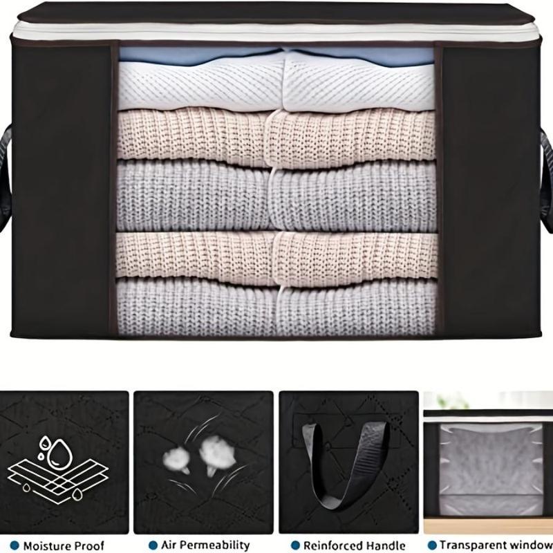 6pcs Dustproof Clothes Storage Bag, Transparent Window Design Large Capacity Quilt Storage Organizer With Zipper And Handle, Home Organizer Supplies For Bedroom Wardrobe