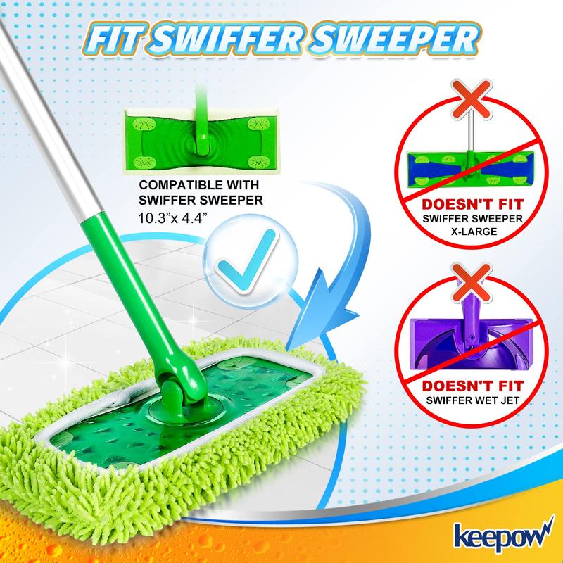 KEEPOW Reusable & Washable Cloths for Swiffer Sweeper Microfiber Mop Pads, 2 pack (Mop is Not Included)