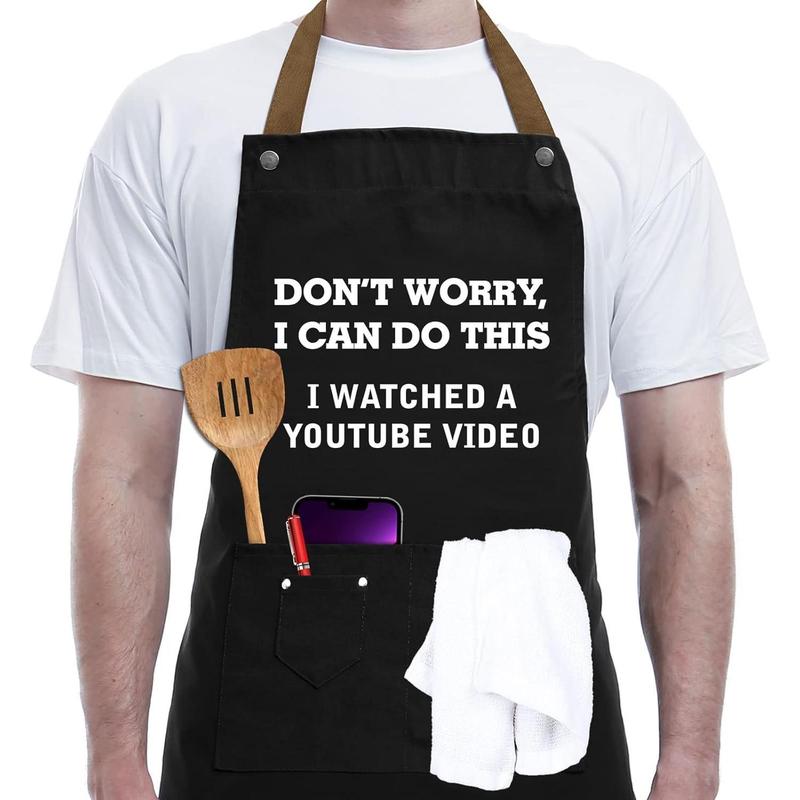 Father's Day Gifts for Dad, Gifts for Husband, Boyfriend, Brother, Men Unique Birthday Gifts, Funny Gifts for Mom, Dad Gifts From Daughter Son – BBQ Cooking Chef Apron 3 Pockets, Kitchen Gifts Christmas Accessory Adjustable Baking Cotton Grandpa