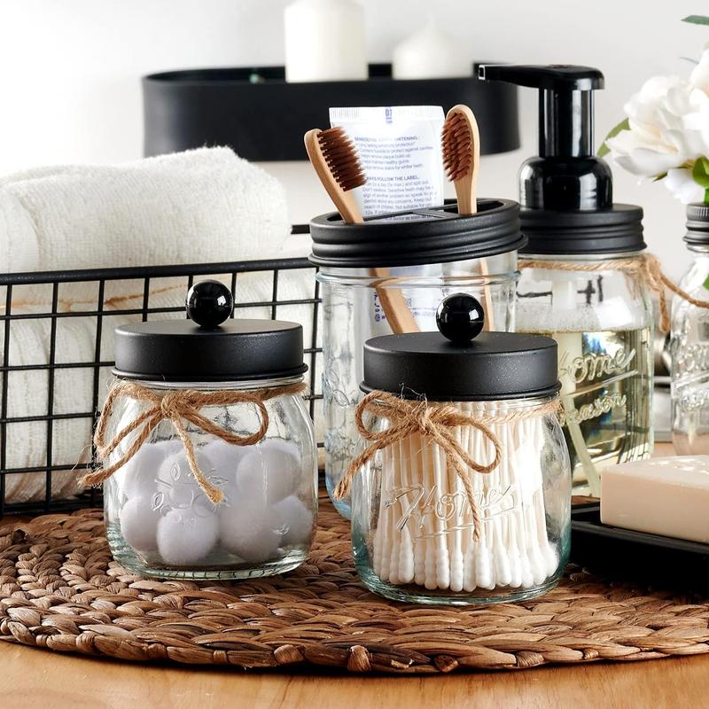 Bathroom Decor  Organizers and Storage Qtip Holder Bathroom Set Vanity Mason Jars for  Cotton Swabs, Balls, Cotton Pads Stainless Tin Bottles Glass