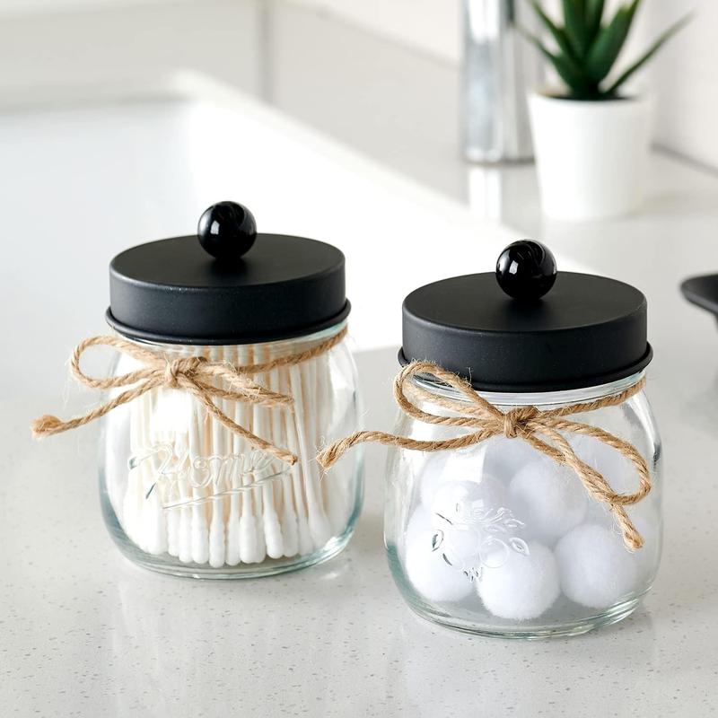 Bathroom Decor  Organizers and Storage Qtip Holder Bathroom Set Vanity Mason Jars for  Cotton Swabs, Balls, Cotton Pads Stainless Tin Bottles Glass