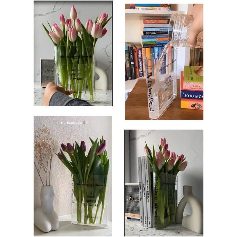 Clear Book Flowers Vase - Cute Bookshelf Decor; Unique Vase for Book Lovers, Artistic and Cultural Flavor Acrylic Vases for Home Office Decor, A Book