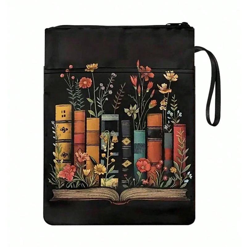 Floral & Vintage Book Pattern Notebook Case, 1 Count Washable & Durable Book Kindle Storage Bag, Portable Storage Bag for Indoor & Outdoor