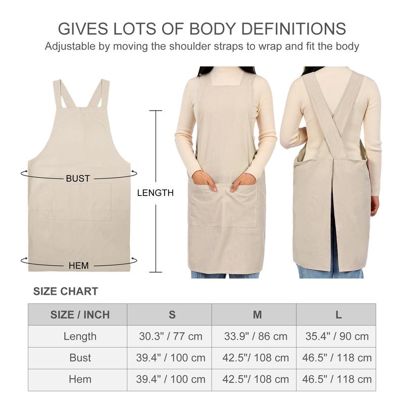 Aprons with Pockets Comfort Cross Back No Tie Cotton Linen Apron Pinafore,Ideal for Kitchen Hygiene and Stain Resistance Unisex custom apron