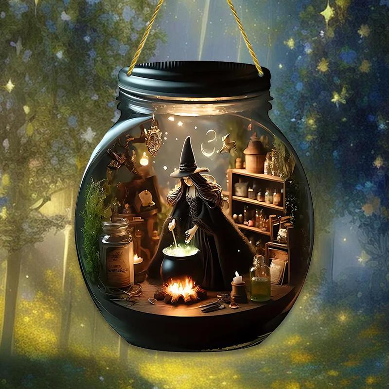 Witch in Mason Jar Design Hanging Decor, 1 Count Halloween Themed Hanging Ornament, Wall Hanging Decor for Home Living Room Bedroom, Halloween Decor