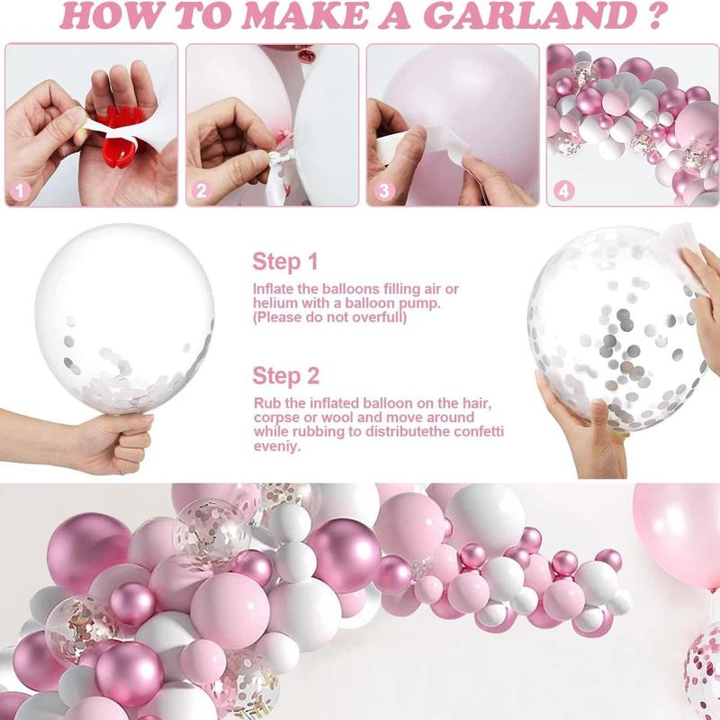 Balloon Garland Arch Kit(106pcs), Including 104pcs Mixed Color & Size Balloon, 1 Balloon Chain, 1 Glue Dot, Atmosphere Scene Layout Decorations