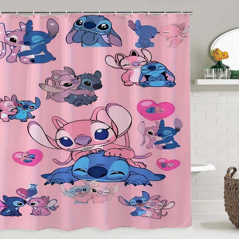 Cartoon Stitch Pattern Shower Curtain, 1 Count Waterproof Bathroom Curtain with Hooks, Bathroom Decor Supplies for Home Hotel Salon Dormitory