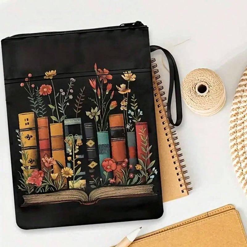 Floral & Vintage Book Pattern Notebook Case, 1 Count Washable & Durable Book Kindle Storage Bag, Portable Storage Bag for Indoor & Outdoor