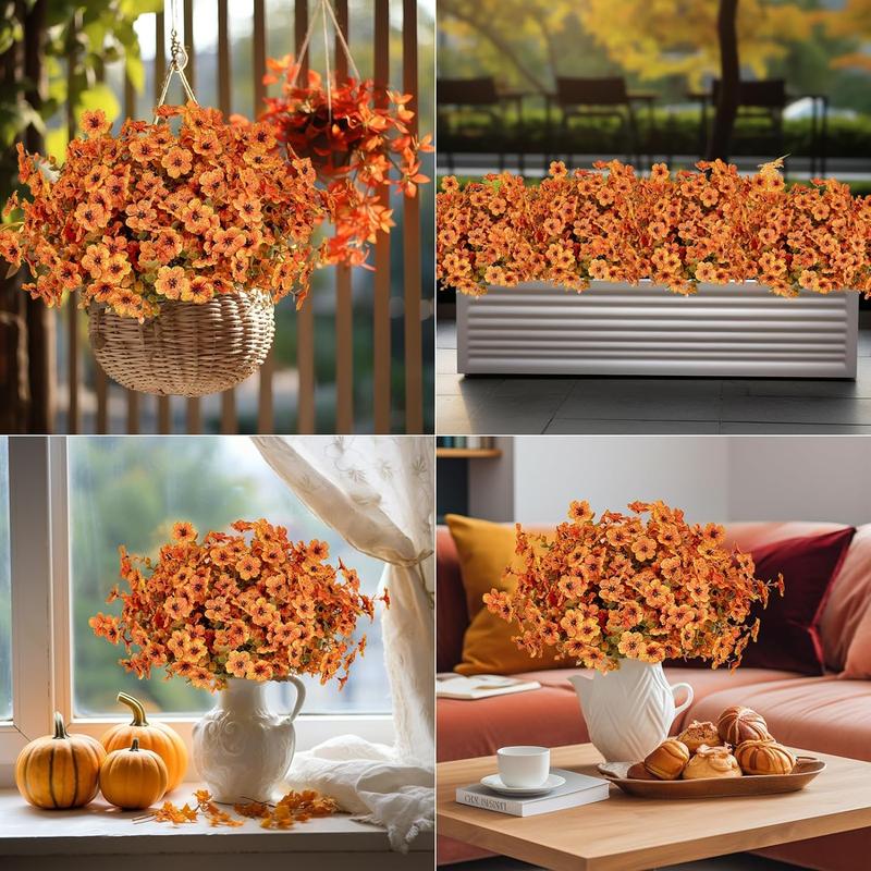 Artificial Fall Flower, 12pcs Outdoor UV Resistant Autumn Fake Flower, Decorative Plastic Greenery Shrub Plant for Wedding Home Garden Window Balcony Office