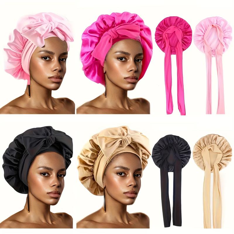 2Pcs Lace Headscarf Waterproof Satin Bath Cap Elegant Bow Tie Elastic Sleep Comfortable Hand Feel Comfortable Body And Mind Pleasure Night Cap Lightweight Reusable Shower Cap