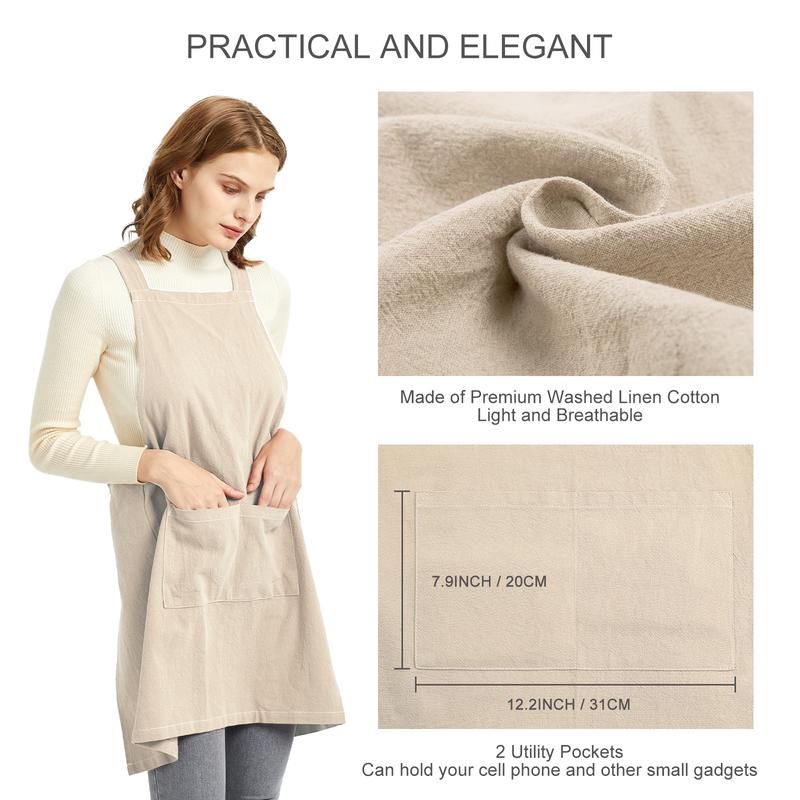 Aprons with Pockets Comfort Cross Back No Tie Cotton Linen Apron Pinafore,Ideal for Kitchen Hygiene and Stain Resistance Unisex custom apron