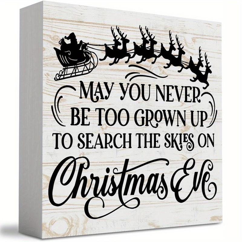 Christmas Eve Sign, 1 Count Square Shape Desktop Ornament, Tabletop Shelf Home Balcony Bar Party Decoration, Gift for Boss Family and Friend