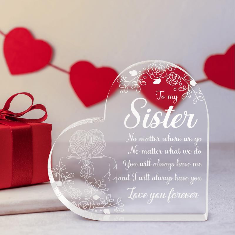 Sister Christmas Gifts, Christmas Gifts for Sister, Birthday - Heart-Shaped Plaque Desk Present for Sister