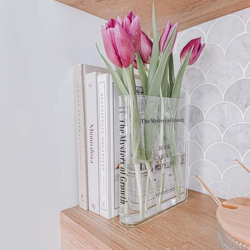 Clear Book Flowers Vase - Cute Bookshelf Decor; Unique Vase for Book Lovers, Artistic and Cultural Flavor Acrylic Vases for Home Office Decor, A Book