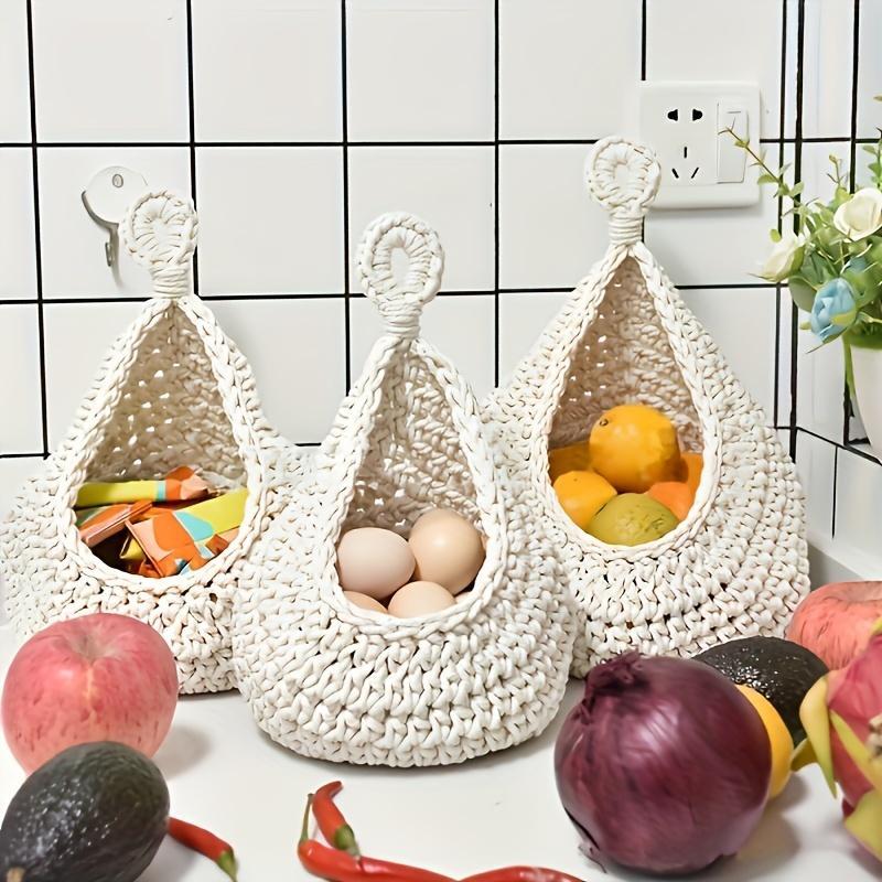 Hanging Wall Vegetable Fruit Basket, 3 Counts set Boho Style Handwoven Wall Mounted Fruit Veggie Basket, Home Organizer for Kitchen Living Room