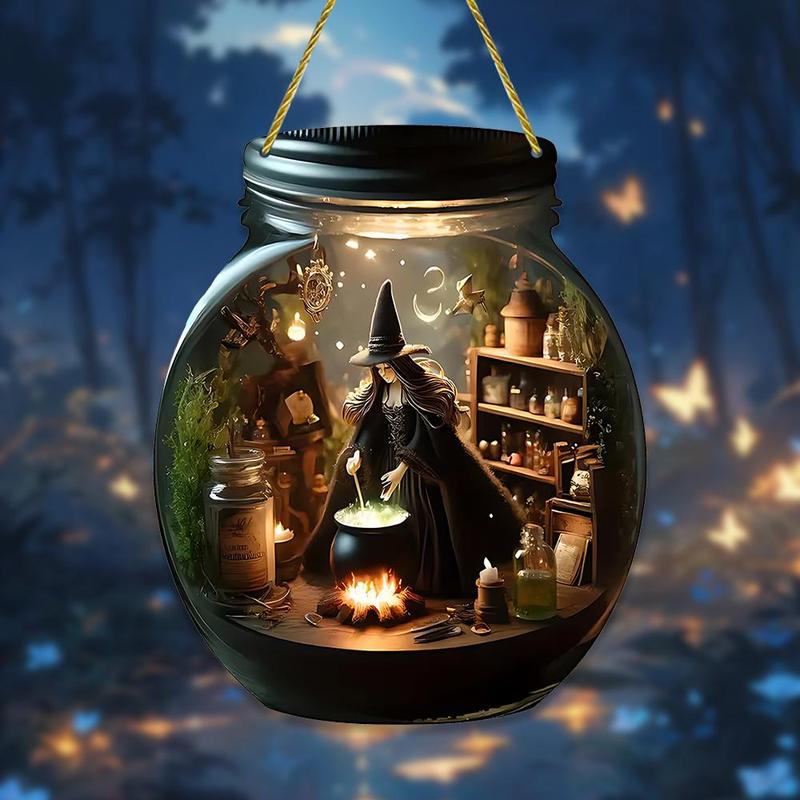 Witch in Mason Jar Design Hanging Decor, 1 Count Halloween Themed Hanging Ornament, Wall Hanging Decor for Home Living Room Bedroom, Halloween Decor