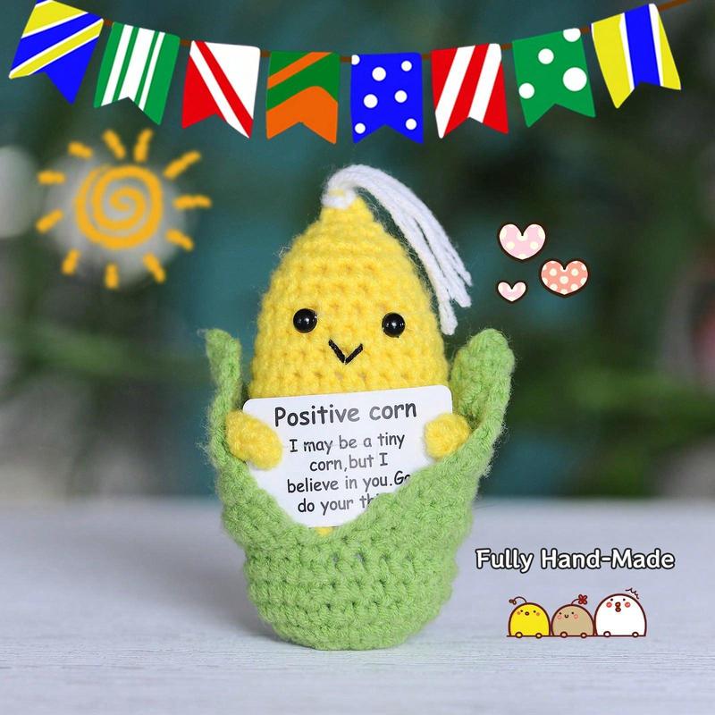 Cute Cartoon Corn Design Crochet Ornament, Creative Handmade Positive Corn Desk Decoration, Home Decor for Living Room Bedroom Office Gift