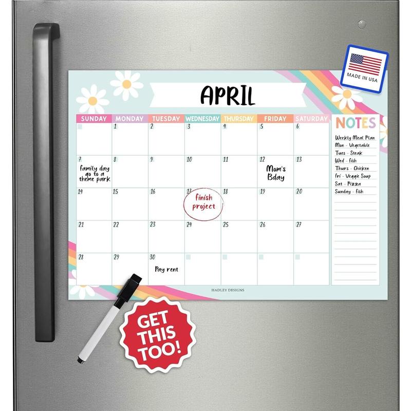 Retro Magnetic Calendar For Refrigerator Dry Erase - Magnetic Fridge Calendar Dry Erase Magnetic Whiteboard For Fridge, Refrigerator Calendar Magnetic Dry Erase Calendar, Magnet Calendar For Fridge