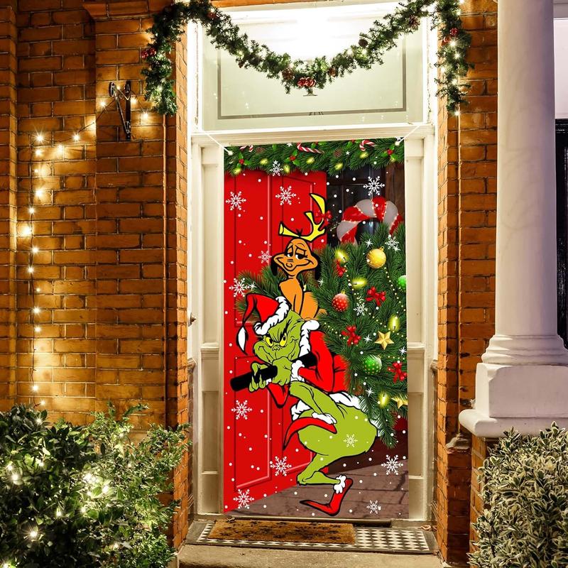 Green Christmas Decorations Door Cover Merry Christmas Door Cover 6 X 3ft Black Buffalo Grid Flag Photography Banner Christmas Xmas Winter Holiday Home Kitchen