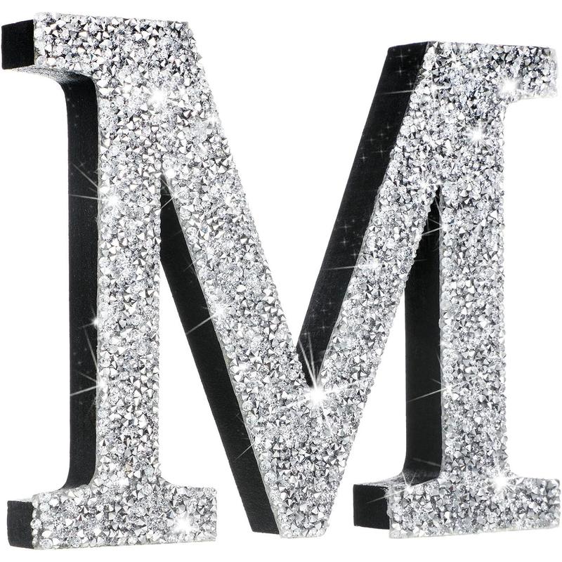 5.7 Inch Crystal Diamond Letters Shiny Letters Decor Hanging Letters with Screws and Hooks Rhinestone Diamond Decorations Craft for Wall Bedroom Office Door Ornament (Letter J) Gift Wood