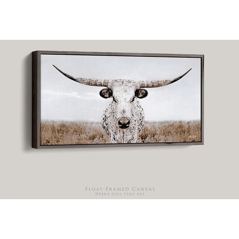 Crawford Beautiful White Texas Longhorn Picture – Extra Wide Wall Art for Western & Farmhouse Style (unframed)