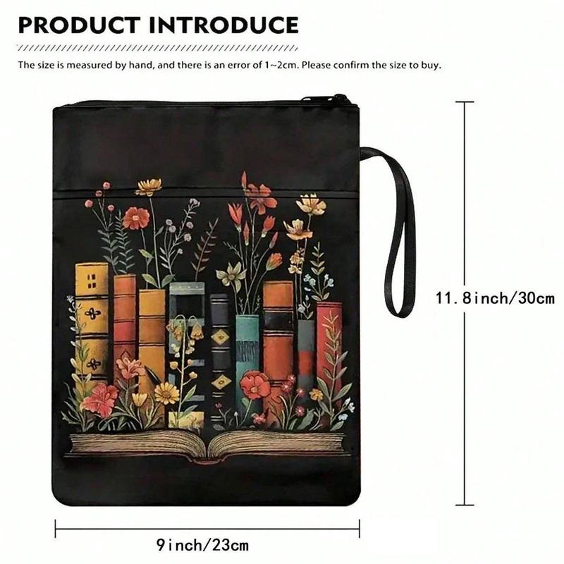 Floral & Vintage Book Pattern Notebook Case, 1 Count Washable & Durable Book Kindle Storage Bag, Portable Storage Bag for Indoor & Outdoor