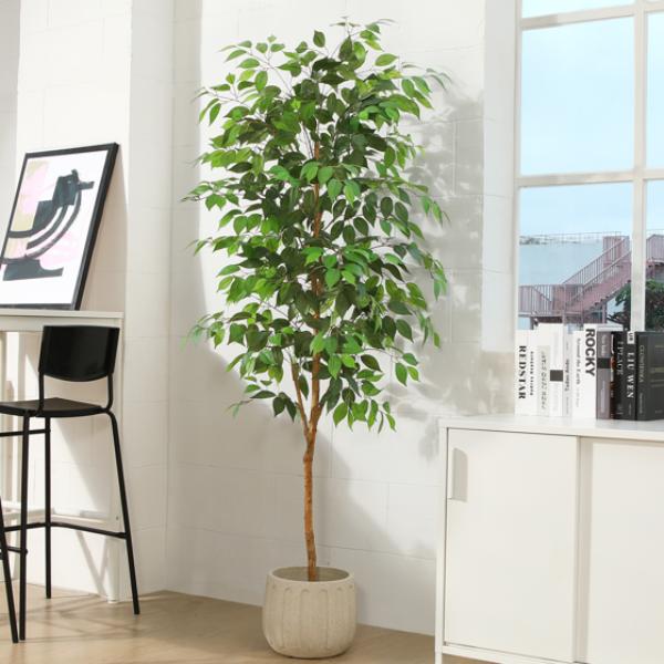 Artificial Ficus Tree with Natural Wood Trunk and Lifelike Leaves, Silk Fake Potted Tree with Wood Branches, Faux Tree for Office Home Decor