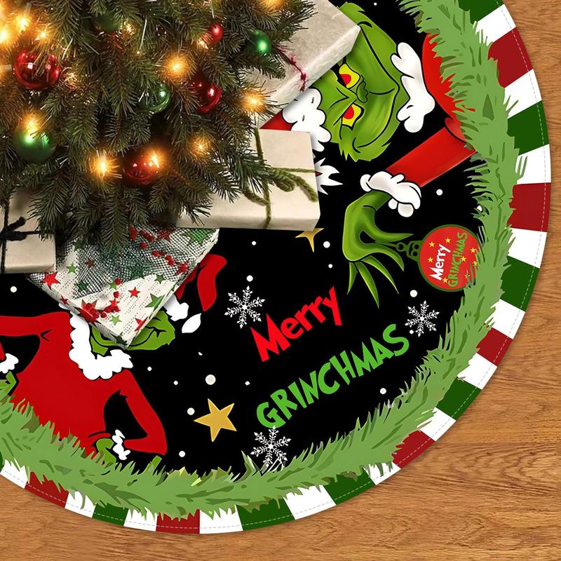 Christmas Tree Skirt, 48 Inch Red & Green Merry Christmas Tree Skirt Collar, Soft Farmhouse Xmas Holiday Decoration (Style A)