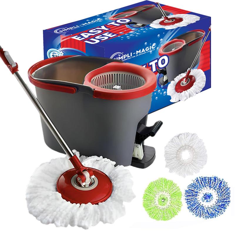 Microfiber Spin Mop & Bucket Floor Cleaning System Refills, Red Gray  3 Microfiber Mop Heads