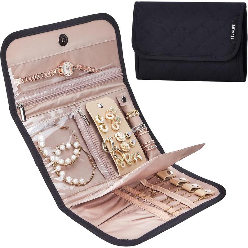 Travel Jewelry Case Organizer, Foldable Jewelry Storage Roll for Earrings, Necklaces, Rings, Bracelets, Brooches