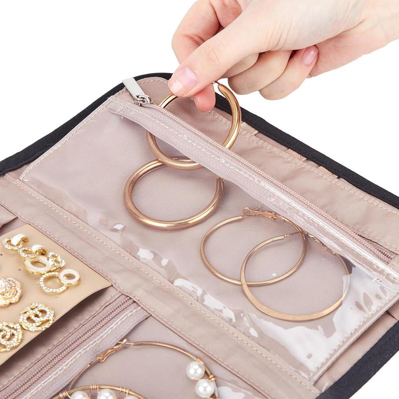 Travel Jewelry Case Organizer, Foldable Jewelry Storage Roll for Earrings, Necklaces, Rings, Bracelets, Brooches