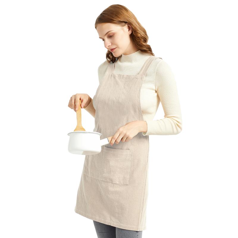 Aprons with Pockets Comfort Cross Back No Tie Cotton Linen Apron Pinafore,Ideal for Kitchen Hygiene and Stain Resistance Unisex custom apron