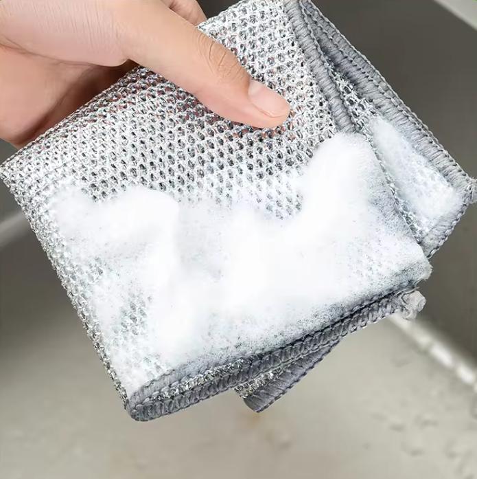 10PCS Multipurpose Double Layer Scrubbing Dish Cloths - Reusable Silver Wire Kitchen Towels for Household Cleaning