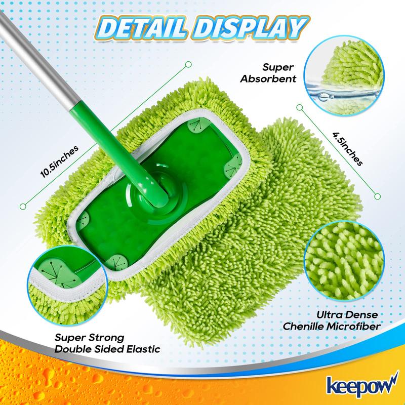 KEEPOW Reusable & Washable Cloths for Swiffer Sweeper Microfiber Mop Pads, 2 pack (Mop is Not Included)