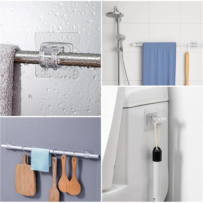 12Pack No Drill Curtain Rod Brackets Self Adhesive Curtain Rod Holder No Drilling Curtain Rod Hooks Nail Free Adjustable Curtain Rod Holders Curtain Hangers for Bathroom Kitchen LivingRoom