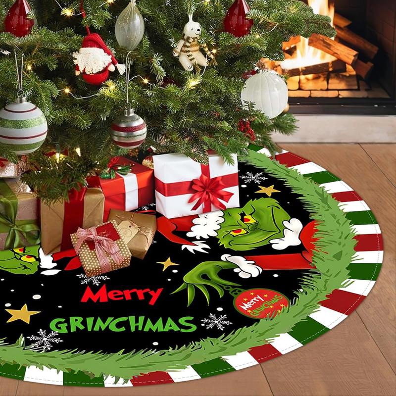 Christmas Tree Skirt, 48 Inch Red & Green Merry Christmas Tree Skirt Collar, Soft Farmhouse Xmas Holiday Decoration (Style A)