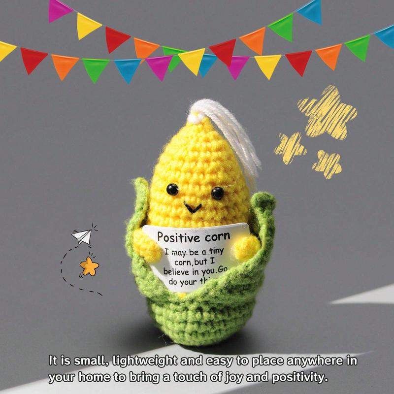 Cute Cartoon Corn Design Crochet Ornament, Creative Handmade Positive Corn Desk Decoration, Home Decor for Living Room Bedroom Office Gift